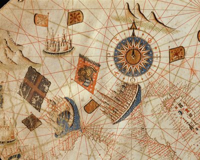 Le città marittime di Genova e Venezia, da un atlante nautico del Mediterraneo e del Medio Oriente da Calopodio da Candia